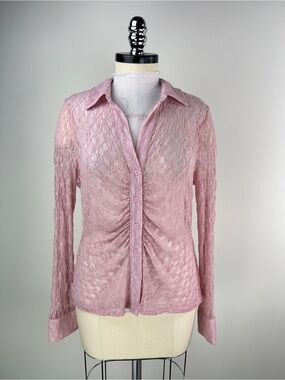 💚 3730. Pink Lace Button-Down Shirt